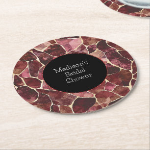 Burgundy Red Chic Abstraktes Brautparty Runder Pappuntersetzer