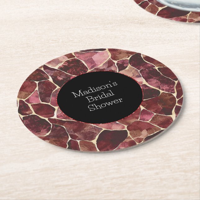 Burgundy Red Chic Abstraktes Brautparty Runder Pappuntersetzer (Angewinkelt)