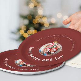 Burgundy Red Christmas Family Photo Love Peace Joy Pappteller