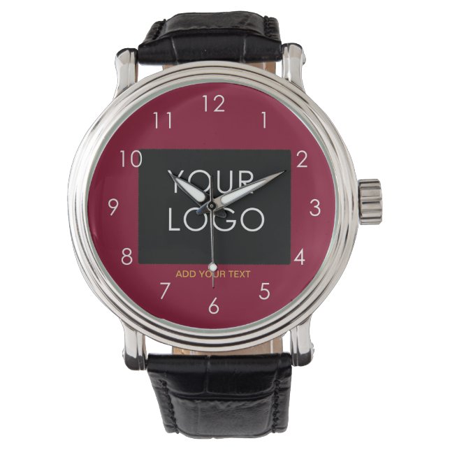 Burgundy Red Customizable Business Add Your Logo Armbanduhr (Vorderseite)
