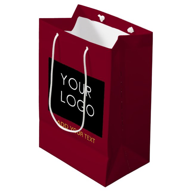 Burgundy Red Customizable Business Add Your Logo Mittlere Geschenktüte (Vorderseite Schrägansicht)