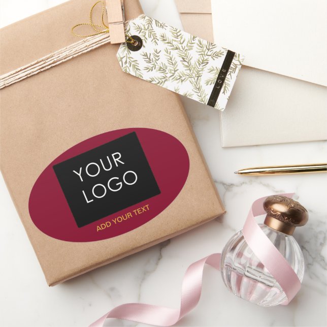 Burgundy Red Customizable Business Add Your Logo Ovaler Aufkleber (Schenken)