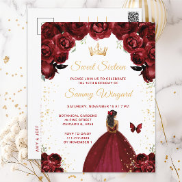 Burgundy Red Dark Skin Princess 16 . Geburtstag Postkarte
