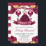 Burgundy Red Dress Blonde Hair Prinzessin Sweet 16 Einladung<br><div class="desc">Elegante Aquarelldruckerin mit blonden Haaren in bordeauxrotem Kleiderdesign mit rot-goldenen Blume,  Ballons und Goldkonfetti aus Glitzer.</div>