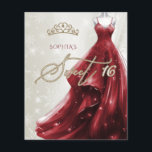 Burgundy Red Dress Snowflakes Sweet 16 Einladung<br><div class="desc">Budget Gold Burgundy Red Dress Snowflakes Winter Sweet 16 Einladung</div>