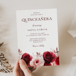 Burgundy Red Elegance Rote Rose Quinceanera Einladung