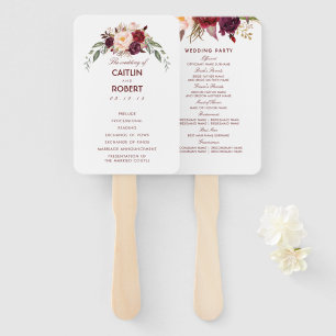 Burgundy Red Elegant Floral Wedding Program Fächer