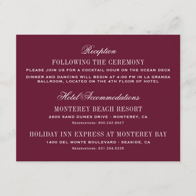Burgundy Red Elegant Hochzeitsinformationen Begleitkarte (Vorderseite)