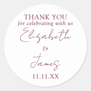 Burgundy Red Elegant Script Wedding Vielen Dank Runder Aufkleber
