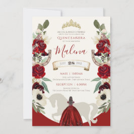 Burgundy Red Elegante Watercolor Charro Quinceaner Einladung