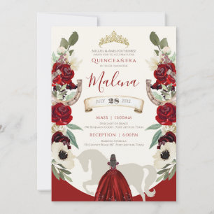 Burgundy Red Elegante Watercolor Charro Quinceaner Einladung