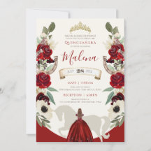 Burgundy Red Elegante Watercolor Charro Quinceañer