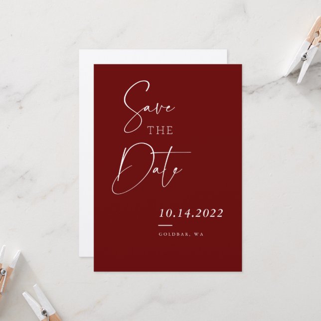 Burgundy Red Fall Chic Skript Save the Date Einladung (Vorderseite/Rückseite Beispiel)