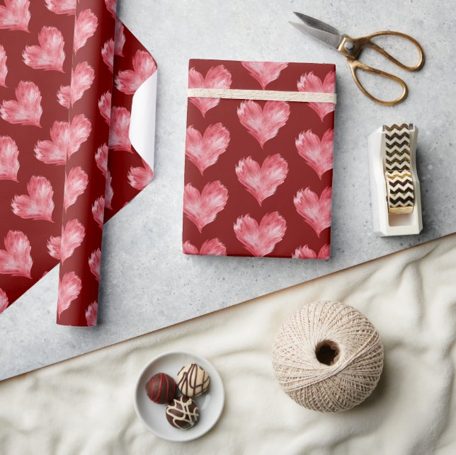 Burgundy Red Flame Hearts Bridal Shower Geschenkpapier (Kunsthandwerk)