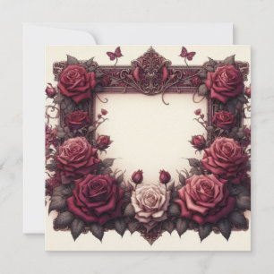 Burgundy Red Floral Blank Card Modèle Invitation