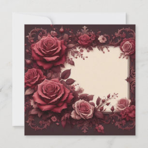 Burgundy Red Floral Blank Card Modèle Invitation