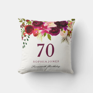 Burgundy Red Floral Boho 70. Geburtstagsgeschenk Kissen