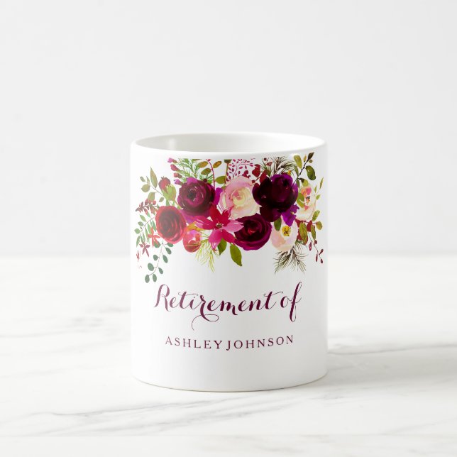 Burgundy Red Floral Boho Pensionierung Party Gesch Kaffeetasse (Mittel)