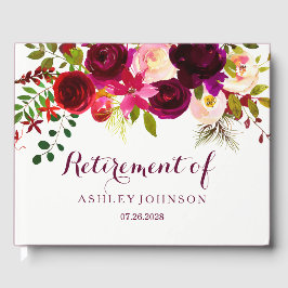 Burgundy Red Floral Boho Retirement Party Gästebuch