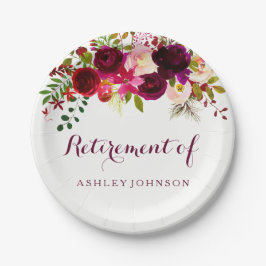 Burgundy Red Floral Boho Retirement Party Pappteller