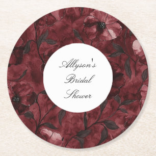 Burgundy Red Floral Brautparty Runder Pappuntersetzer