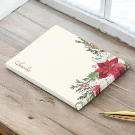 Burgundy Red Floral Christmas Bouquet mit Namen Post-it Klebezettel