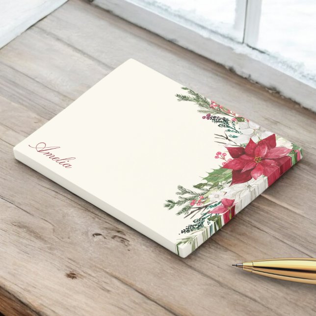 Burgundy Red Floral Christmas Bouquet mit Namen Post-it Klebezettel (Von Creator hochgeladen)