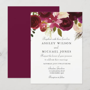 Burgundy Red Floral Elegante Hochzeit Einladung