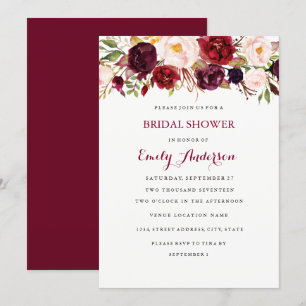 Burgundy Red Floral Fall Brautparty Card Einladung
