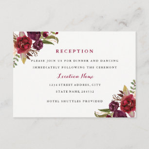 Burgundy Red Floral Hochzeit im Herbst Empfang Car Begleitkarte
