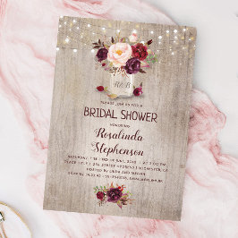 Burgundy Red Floral Mason Jar Rustikales Brautpart Einladung