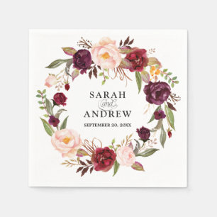 Burgundy Red Floral Rustic Boho Paper Napkin Serviette