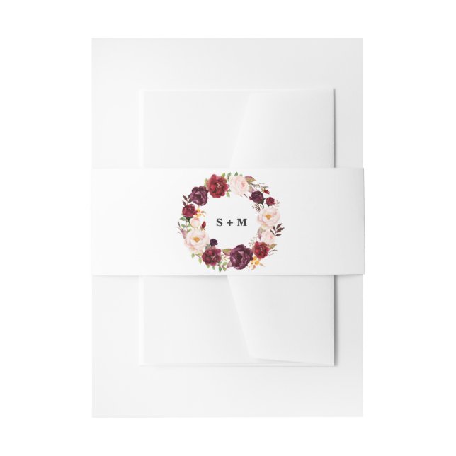 Burgundy Red Floral Rustic Boho Wedding Einladungsbanderole (Vorderseite Beispiel)