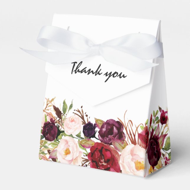 Burgundy Red Floral Rustic Boho Wedding Geschenkschachtel (Vorderseite)