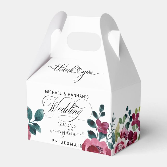 Burgundy Red Floral Rustic Boho Wedding Vielen Dan Geschenkschachtel (Vorderseite)