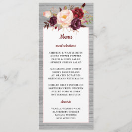 Burgundy Red Floral Rustic Pink Border Wedding Menükarte
