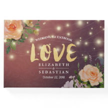 Burgundy Red Floral String Light Wedding Gästebuch