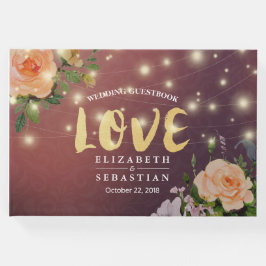 Burgundy Red Floral String Light Wedding Gästebuch