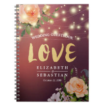 Burgundy Red Floral String Light Wedding Gästebuch