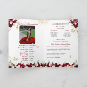 Burgundy Red Floral Tiara Butterfly Quinceanera Programm