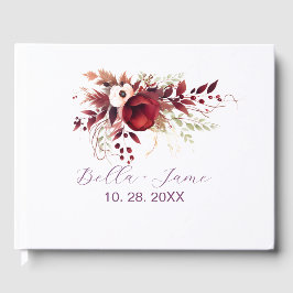 Burgundy Red Floral Wedding Guest Book Gästebuch