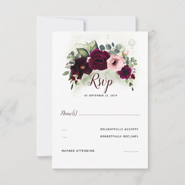 Burgundy Red Floral Wedding RSVP (Vorderseite)
