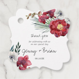 Burgundy Red Floral Wedding Vielen Dank Geschenkanhänger