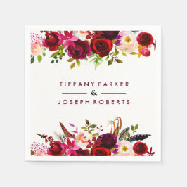 Burgundy Red Garden Floral Wedding Serviette