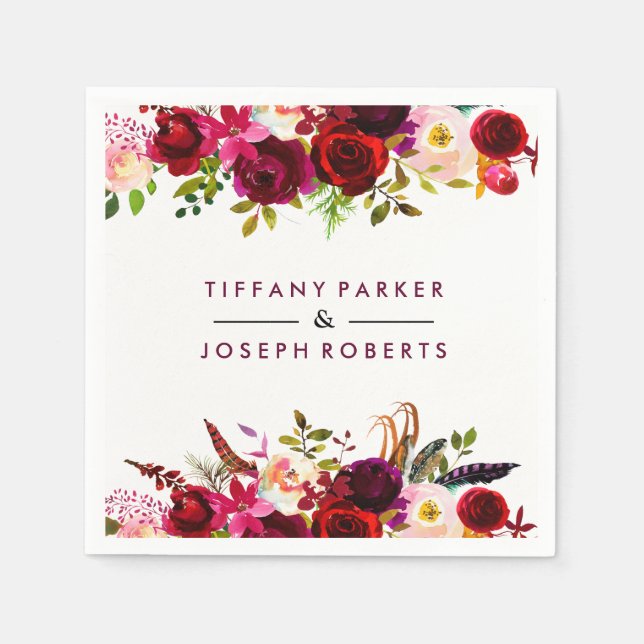 Burgundy Red Garden Floral Wedding Serviette (Vorderseite)