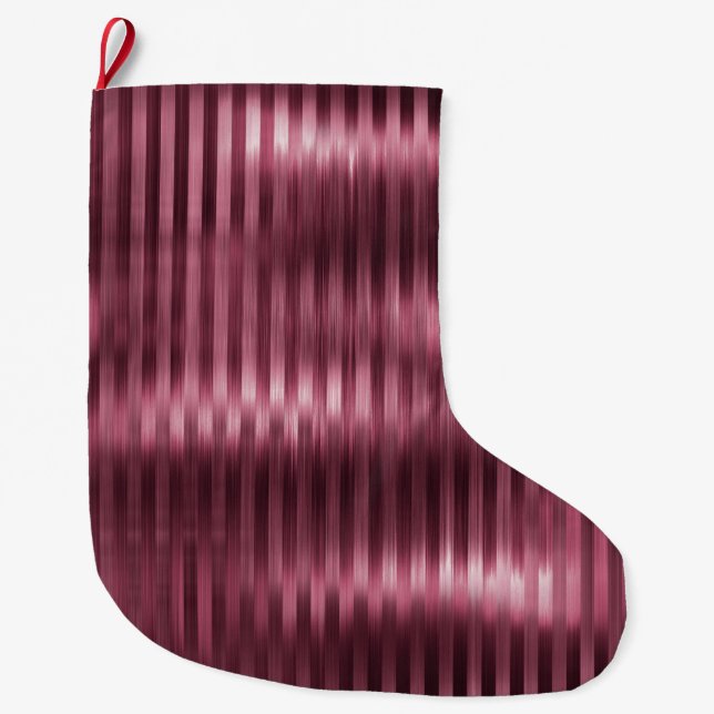 Burgundy Red Glam Stripes Großer Weihnachtsstrumpf (Vorderseite)