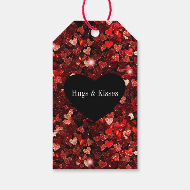 Burgundy Red Glitzer Hearts Geschenkanhänger (Vorderseite)