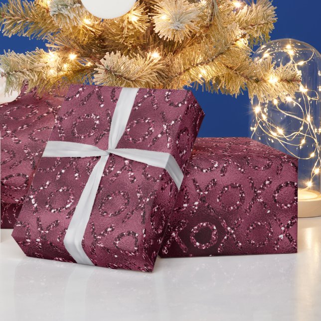 Burgundy Red Glitzer XOXO Geschenkpapier (Feiertage)
