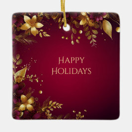 Burgundy Red Gold Blume Holiday Ornament