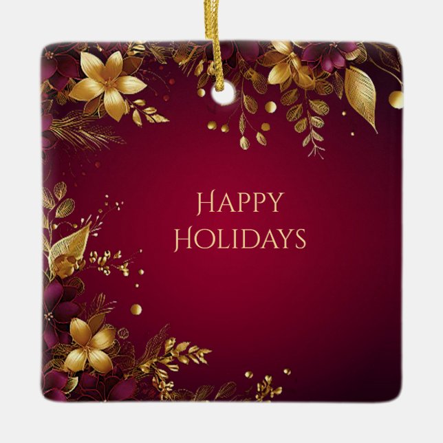 Burgundy Red Gold Blume Holiday Ornament (Vorderseite)